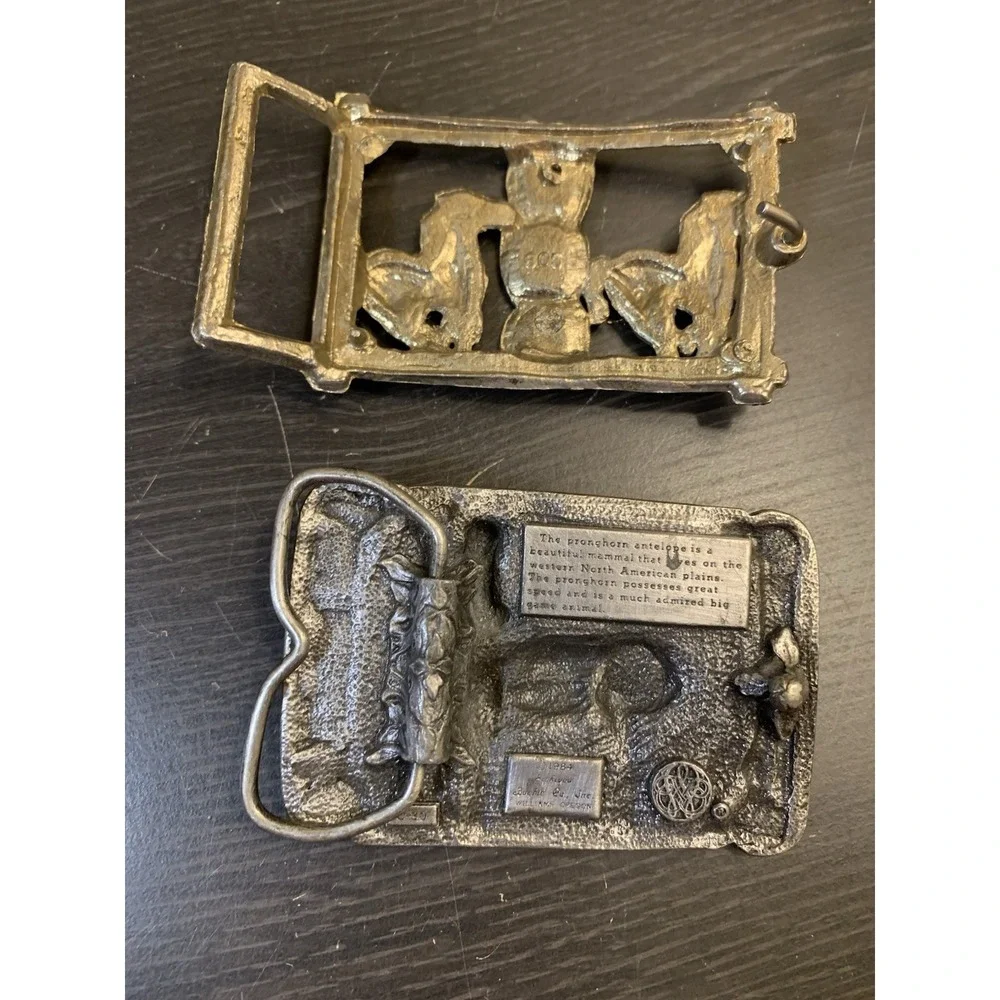 Lot Of 2 Vintage Belt Buckles Siskiyou‎ Bergamot Antelope & Double Horse